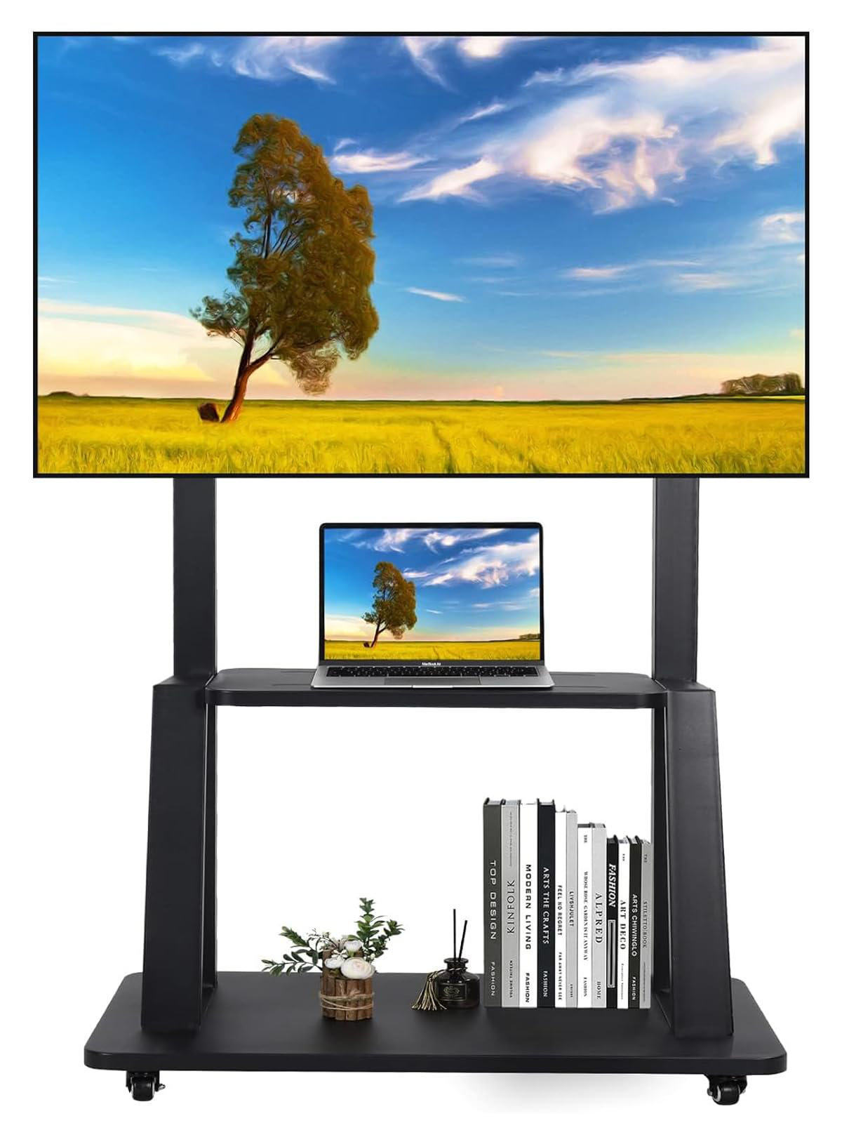 Symple Stuff Heavy Duty Mobile TV Stand With Lockable Wheels Compatible With 32 75 Inch Tvs Space Saving And Sturdy Design Ideal For Home And Office Wayfair